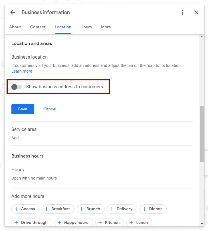 hide business address on google page chatter